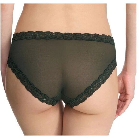 Natori Feathers Hipster Panty 753023 Dark Forest S Lace Trim Mesh NWT - Picture 2 of 5